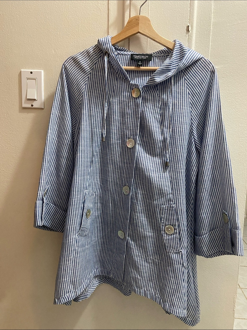 Jones & Co Striped Blue Hooded Trench Coat